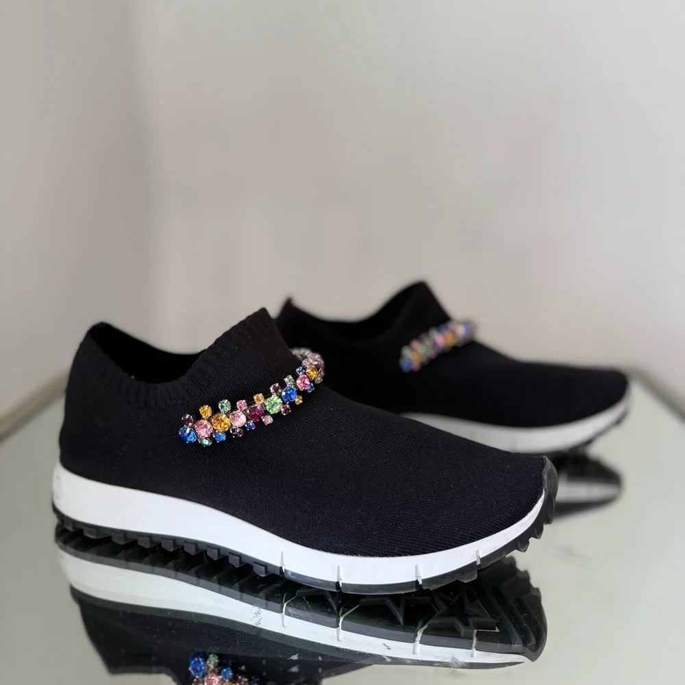 Like new JIMMY CHOO Verona Embellished Knit Trainers $795 36.5